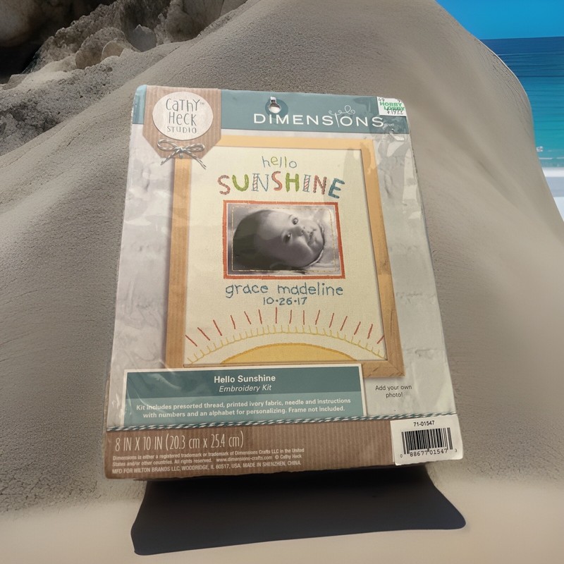 Cathy Heck Dimensions Hello Sunshine Embroidery Kit Date Birth Of Baby  Printed