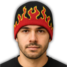 Black Red Flame Beanie Winter Knit Skull Cap ...