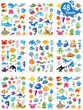 48 Sheets Ocean Stickers for Kids, 1040 Pcs Waterproof under the Sea Fish Animal