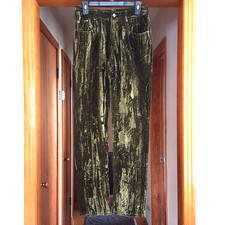 Vintage Moda Women's Pants Slacks Green Velvet Belted Casual 31.5