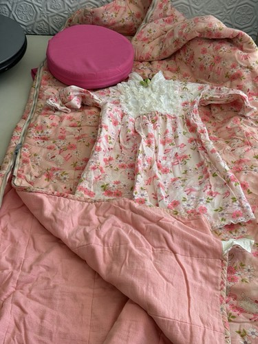 Vintage 1960s kids sleepover set-Pajama Dress-Sleeping bag-pillow-Pink Sheep-🩷
