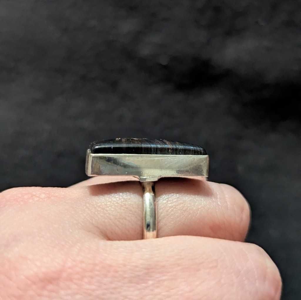 Silver Plated Rectangular Black Brown Pyrite Gems… - image 3