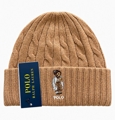 Polo Ralph Lauren Polo Bear Cable-Knit Cuffed Beanie Hat Brown One Size