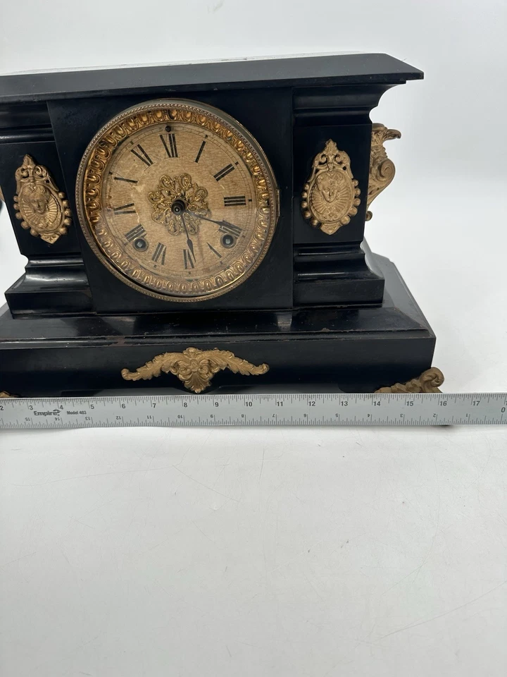 VTG 1922 ANSONIA CLOCK CO. NEW YORK CAST IRON BLACK ENAMELED - Image 4 of 4
