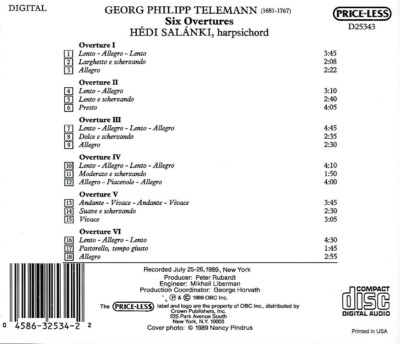 Telemann: Six Overtures by Hedi Salanki (CD, 1989) | eBay