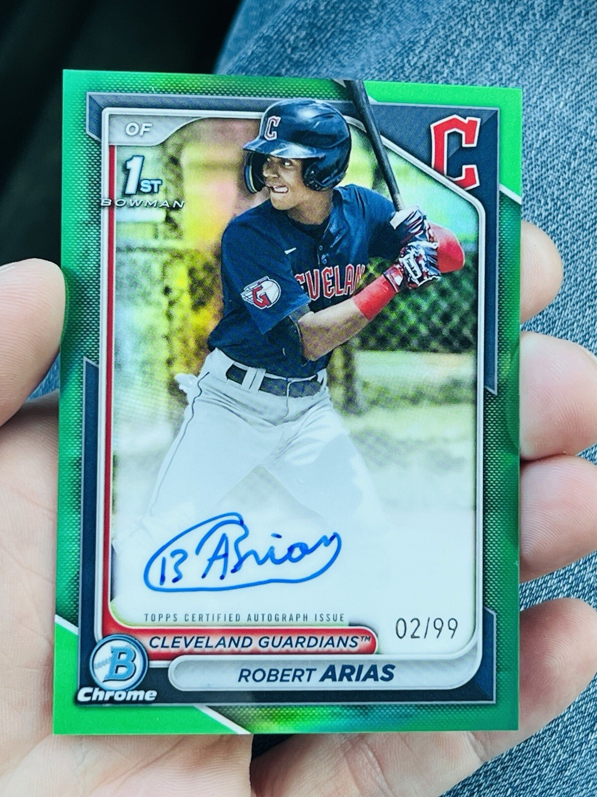 Robert Arias 2024 Bowman Chrome 1st Prospect TRUE GREEN Refractor Auto /99