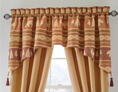 Remington Lodge Curved Tailored Valance - Crescent- Deer Pine Trees Bear 84''x34''