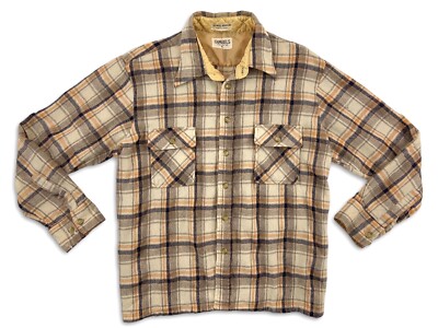 1970'S GIMBEL'S FOR MEN BROWN AND IVORY HEAVY FLANNEL SHIRT WITH BREAST POCKETS!