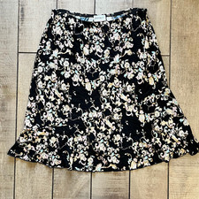 Vintage Y2K Claudia Richard Black Floral Stretch Skirt L Made in USA Micropoly