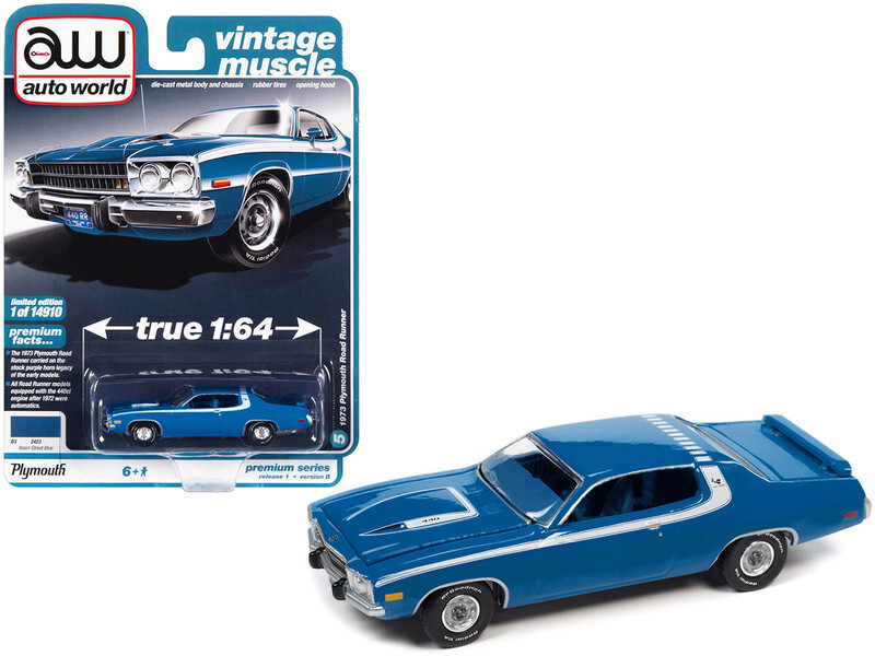 プレイモービル3758 N54 AUTO WORLD 1973 Plymouth Road Runner BLUE 1/64 Vintage Muscle