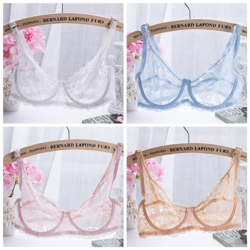 Sexy Women Underwear Bra Lace Half Cup See Through Transparent Plus Size Bras - Picture 3 of 39