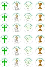 24 x PRECUT GIRLS/GREEN FIRST HOLY COMMUNION RICE/WAFER PAPER CUP CAKE TOPPERS
