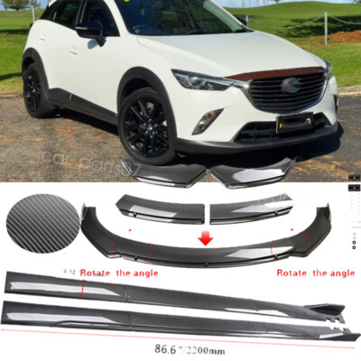 For Mazda CX3 CX-30 Carbon Style Dual Layers Front Bumper Lip+86.6'' Side Skirts