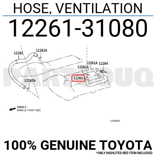 1226131080 Genuine Toyota HOSE, VENTILATION 12261-31080 | eBay