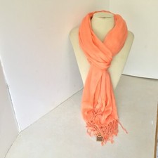 LOOK Solid Color Silk Blend Lightweight Long Orange Accent Scarf With Fringe NWT