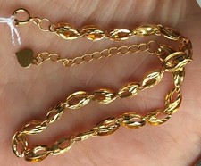 New AU750 18k Solid Yellow Gold Ladies Bracelet, 3D Design, 6.5" 8" Adjustable