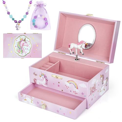 Music Jewellery Box with Drawer Necklace Bracelet, Musical Jewelry Storage