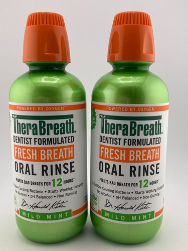 TheraBreath Fresh Breath Mouthwash, Mild Mint Flavor, Alcohol-Free, 16 Fl Oz 2PK