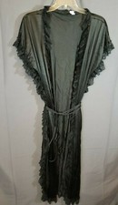Vintage~Fantasy Lingerie~Tulip Robe~Made in USA~Black Satiny-w-White Lace~One Sz