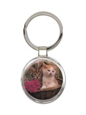Cat : Gift Round Keychain Cute Animal Kitten Funny Friend Flowers