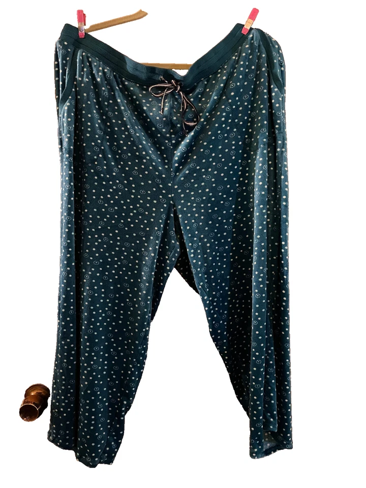 Juego de 2 piezas de pijama de terciopelo punteado blanco verde azulado para mujer Nautica bolsillos plus Foto 3 de 4