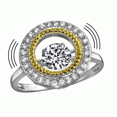 OPEN CIRCLE RING DANCING CENTER LAB SIMULATED DIAMOND 925 STERLING SILVER - Picture 3 of 3