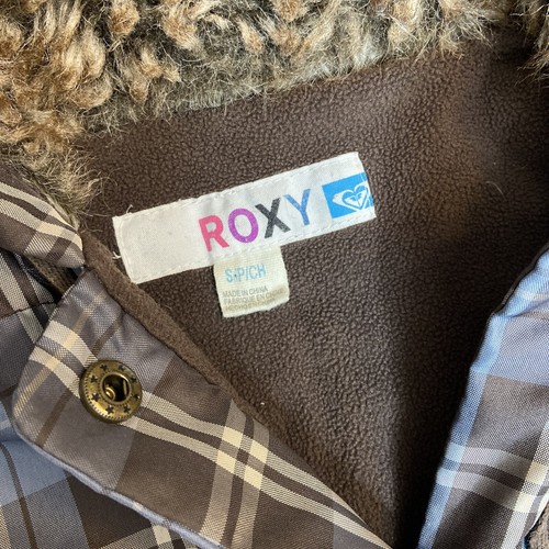 Roxy Fleece Lined Hooded Hoodie Faux Fur Checkered Plaid Puffer Vest Sz Small - Picture 5 of 6