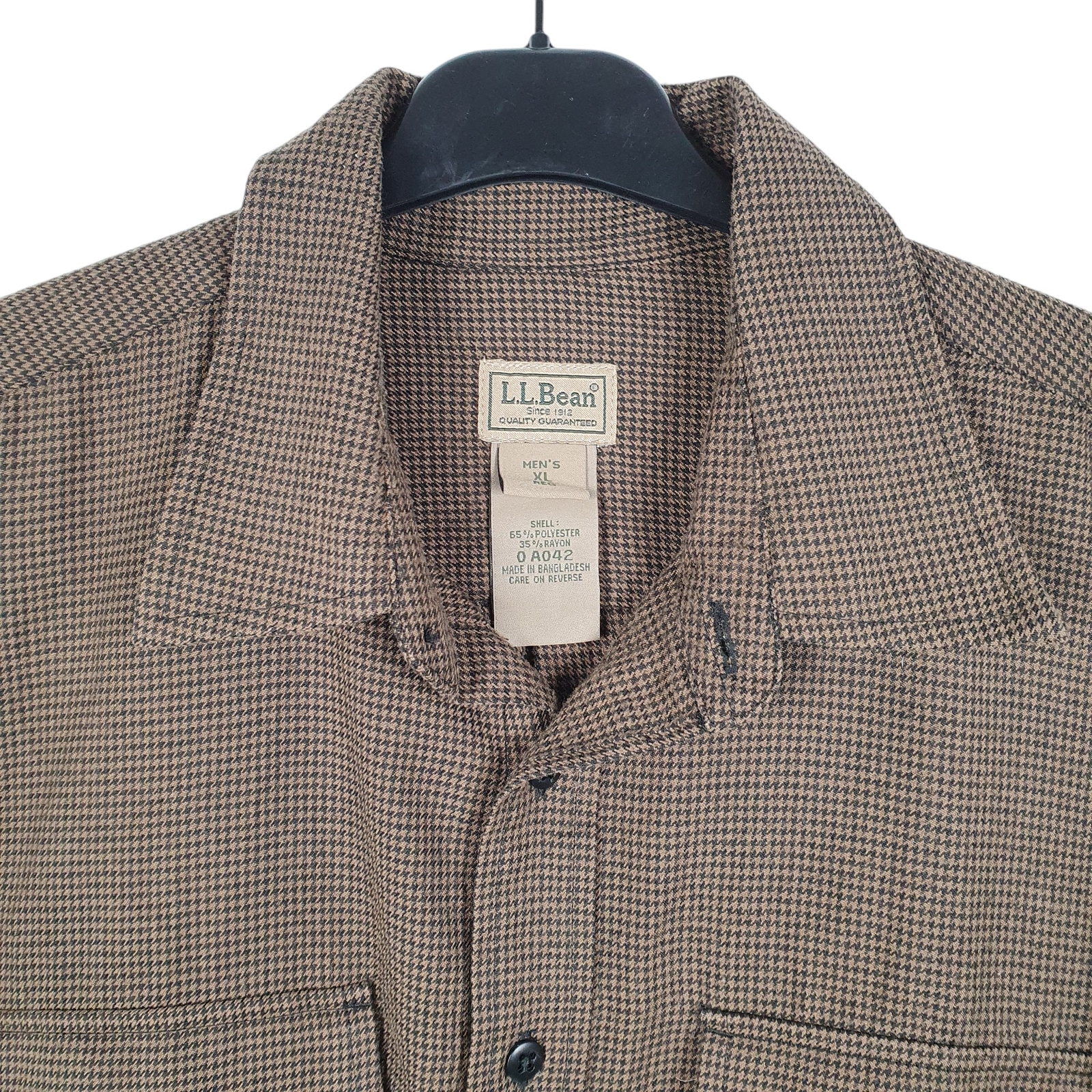 L.L.BEAN Brown Check Shirt Houndstooth Blend Long Sleeve Casual Cotton Mens XL image 2