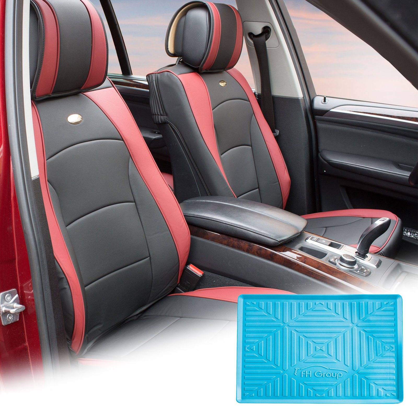 FH Group Universal Fit Leatherette Car Seat Covers for SUV Front Set w/ Dash Mat