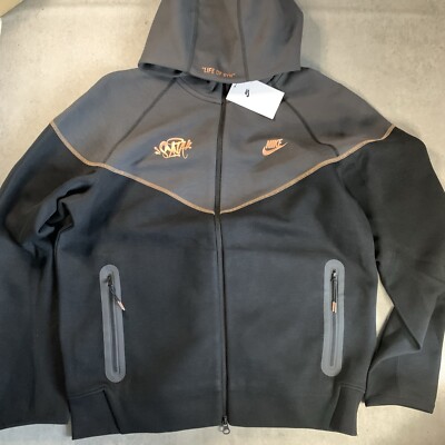 Nike x Central Cee Tech Fleece Hoodie Black Metallic Bronze L New Authentic
