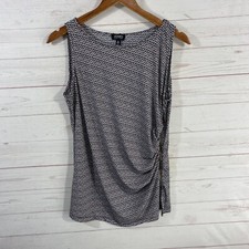 Jones New York Geometric Print Tank Blouse Large Pink Black Side Zipper/Ruching