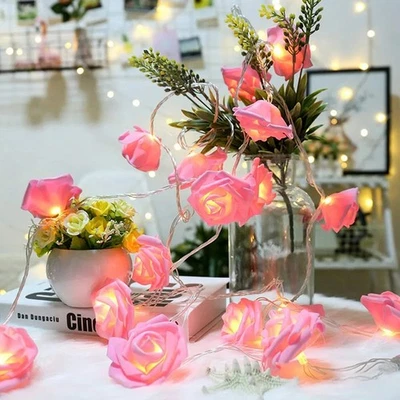 Rose Flower LED Clear Cable Bedroom Indoor Party USB/Battery Fairy String Lights