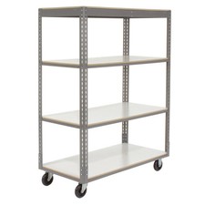 Easy Adjust Boltless 4 Shelf Truck Laminate Shelves Polyurethane Casters 36"L x