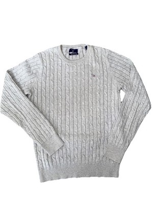 GANT Women s Gray Cable Knit Sweater   Small, Stretch Cotton