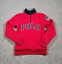 Polo Ralph Lauren Pullover 1/4 Zip Sweater Medium Red Youth USA Boys Preppy Logo