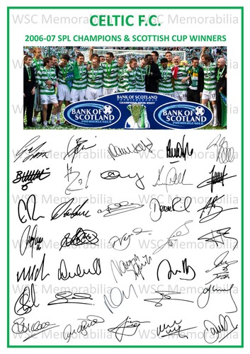 12840. 2006-07 Glasgow Celtic Signed Team Photo Sheet (PRINTED AUTOS) Double