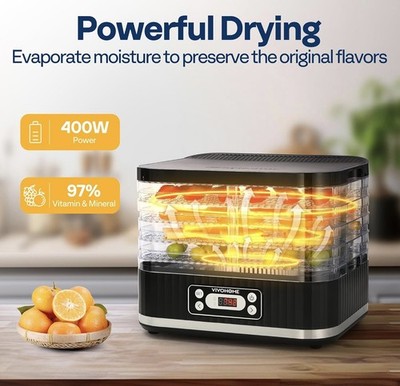 VIVOHOME Elektrischer 5 Fächer Lebensmittel Dörrapparat 72H Digital Timer Temperatur Schwarz