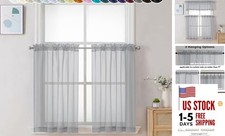 Sheer Curtains 36 inch Length 2 Panels, 42"W x 36"L Pack of 2 Light Grey