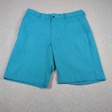 Greg Norman Shorts Men's 36 Teal Check Golf Performance Stretch 9" Inseam
