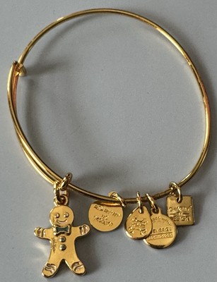 Goldtone Alex & Ani Charm Bracelet With Gingerbread Man Fits 6-7  Wrist