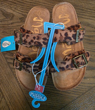 Mad Love Girl's Brown/Black Leopard Animal Print Double Buckle Slide Sandals 3