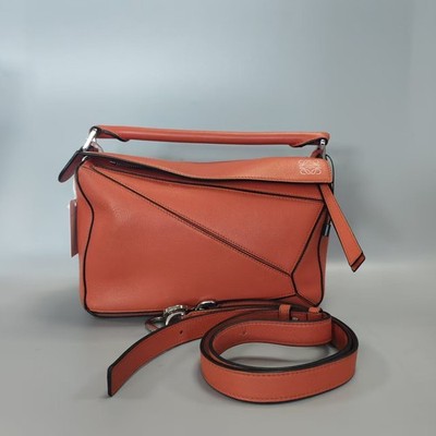 Loewe Puzzle Medium Orange Grained Calfskin Geometric Shoulder Crossbody Bag