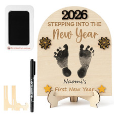 DIY New Year Footprint or Handprint Art Sign with Ink Pad, 3D Yellow Star Newbor
