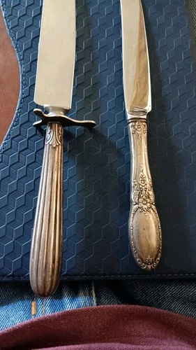 Vintage Towle Old Mirror Butter Knife & Unknown Carving Knife Sterling Handles