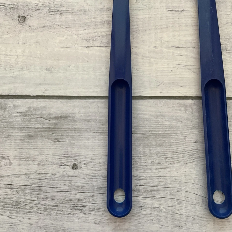 Tupperware Set Of 3 Serving Spoons Solid Ladle Slotted Blue Vintage Utensils - Image 3 of 4