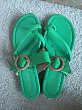 NEW Talbots Gia Buckle Soft Nappa Leather Sandals Simply Green Women's Size 6M