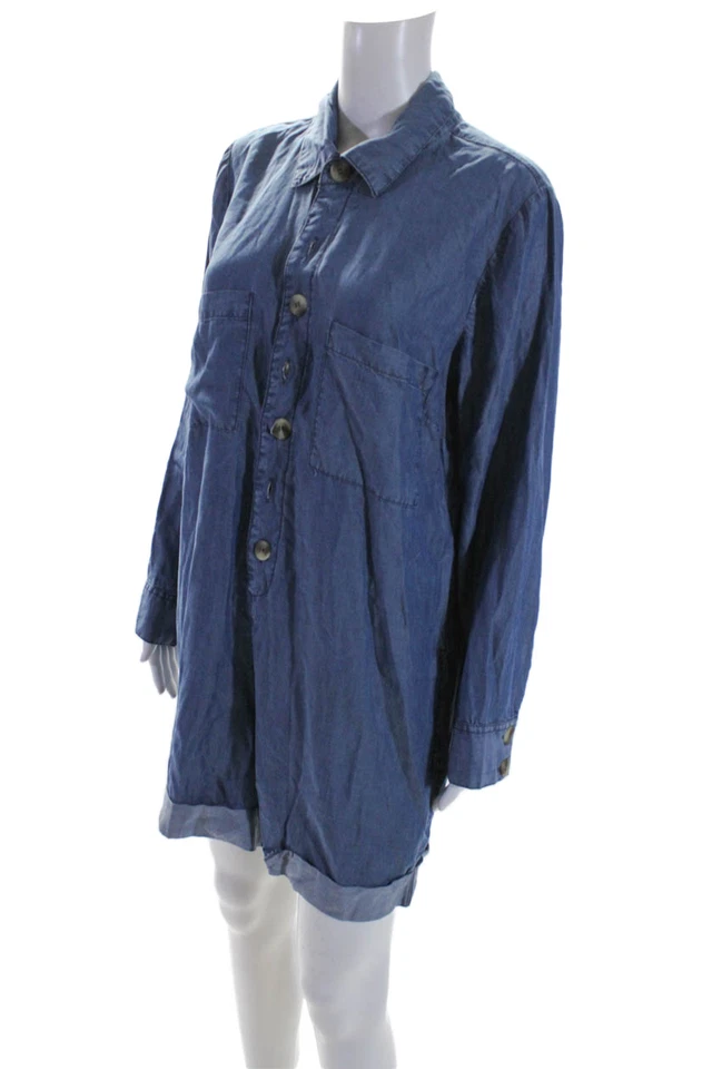 Mameluco Elan para mujer manga larga con botones y cuello delantero con puños azul talla grande Foto 2 de 4