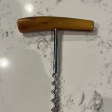Vintage Mid Century Modern Butterscotch Bakelite Handle Corkscrew 5 X 3.75”