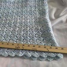 Handmade Scalloped Crochet Soft Baby Blanket 46 x 33 Blue Lavender White