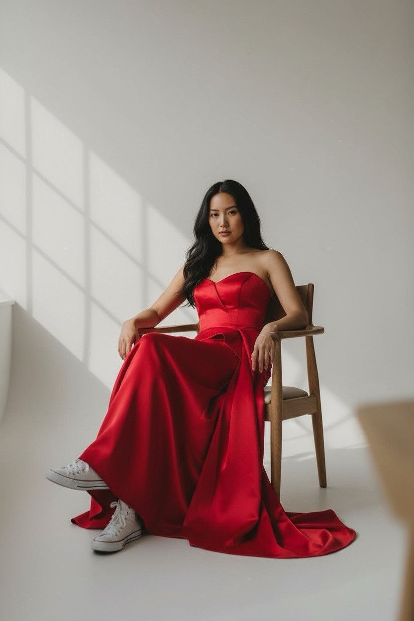 Nardos Design Red Strapless Evening Gown